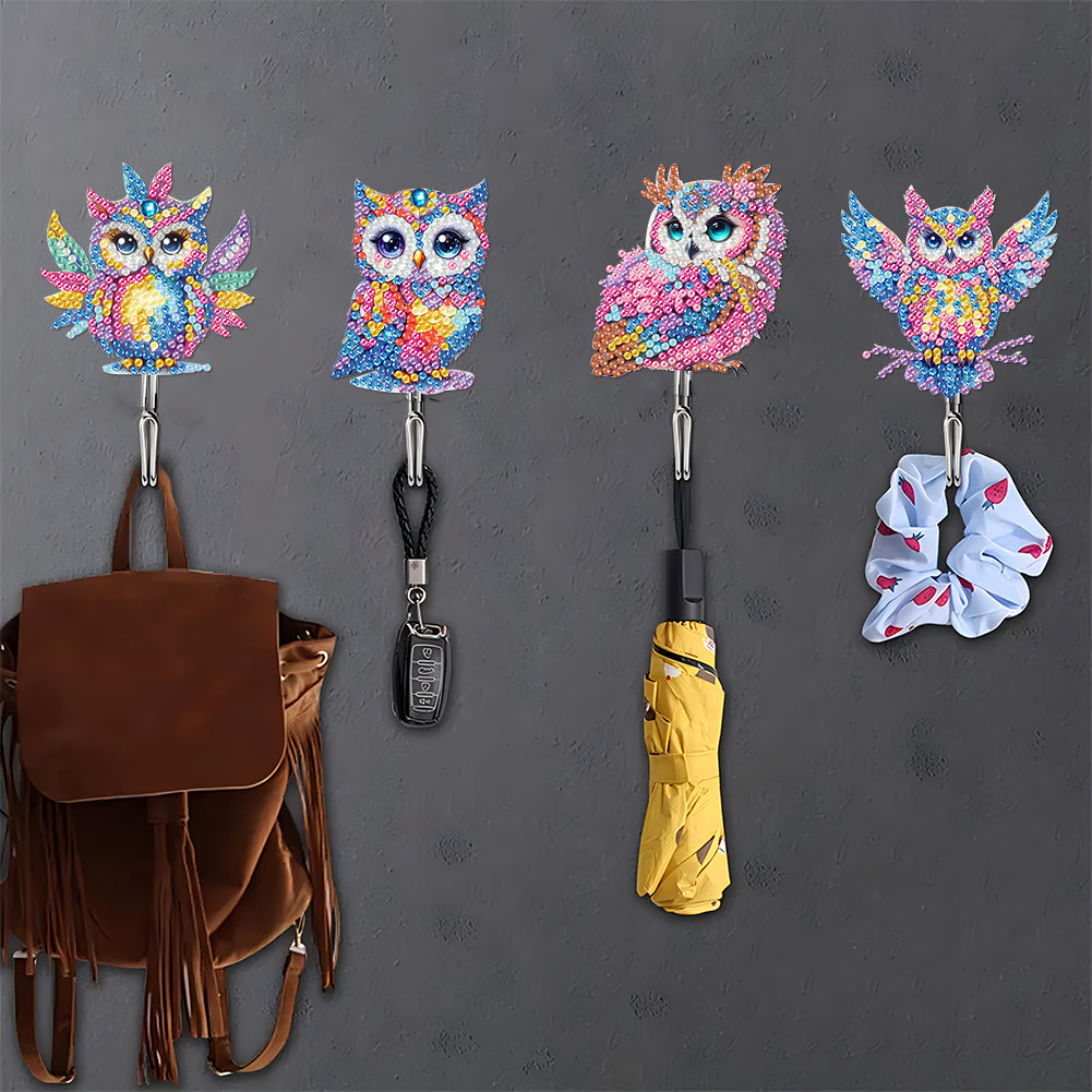 6Pcs Acrylic Colorful Owl 5D DIY Diamond Painting Art Hooks for Beginners Adults