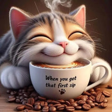 Load image into Gallery viewer, Diamond Painting - Full Round - Cat And Coffee (40*40CM)
