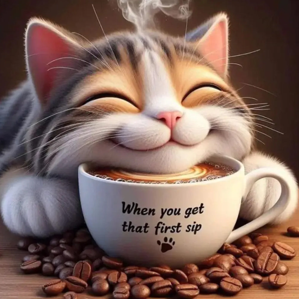 Diamond Painting - Full Round - Cat And Coffee (40*40CM)