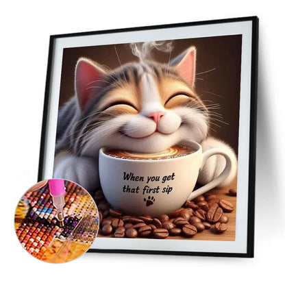 Diamond Painting - Full Round - Cat And Coffee (40*40CM)