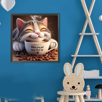 Diamond Painting - Full Round - Cat And Coffee (40*40CM)