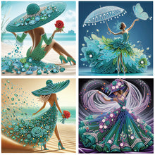 Load image into Gallery viewer, 4pcs Partial Special Diamond Painting Set - Beautiful Skirt Girl (30*30CM)
