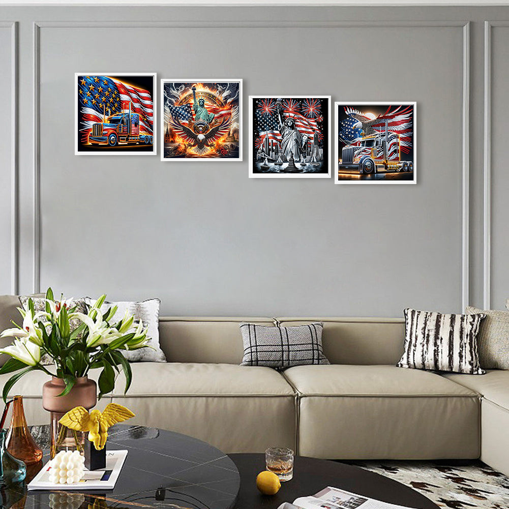 4pcs Partial Special Diamond Painting Set - American Flag Independence Day (30*30CM)