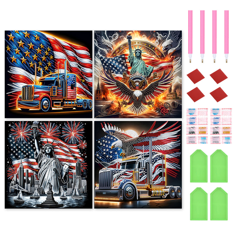 4pcs Partial Special Diamond Painting Set - American Flag Independence Day (30*30CM)