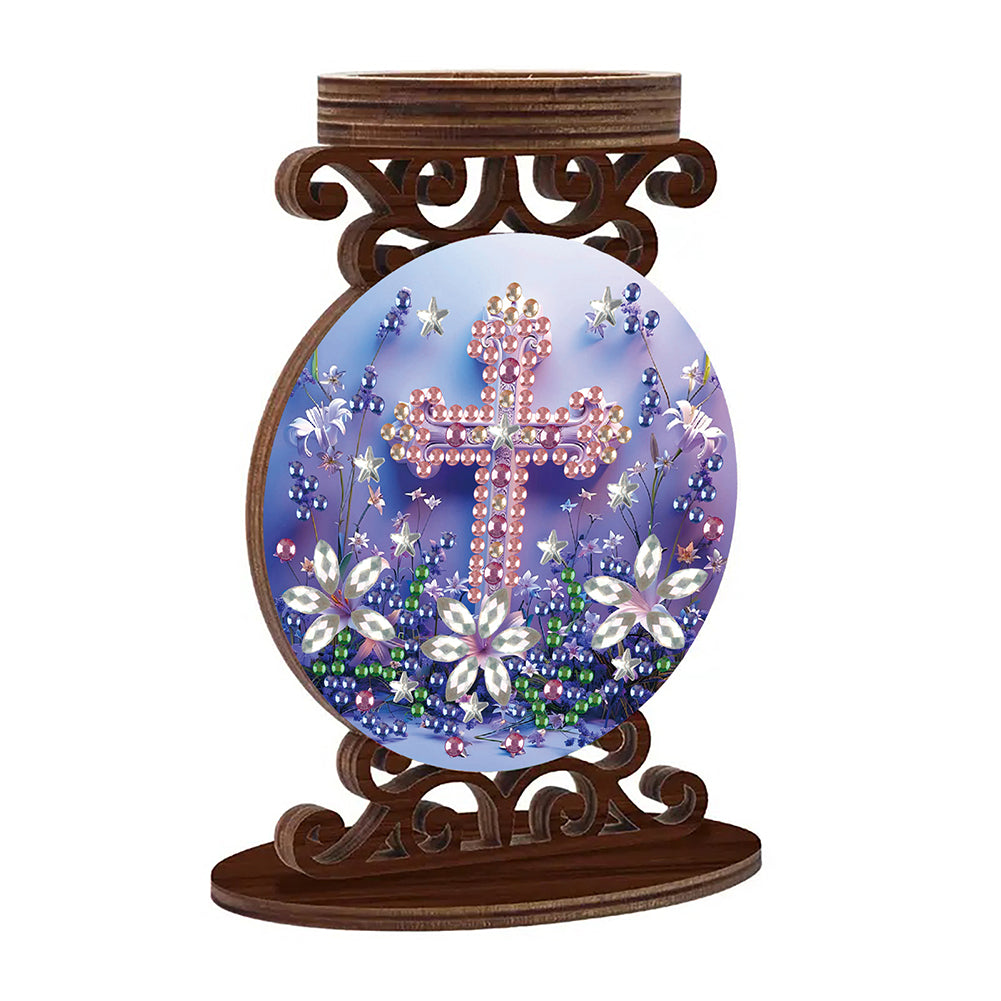 Wooden Diamond Painting Candle Holder Rhinestone Drawing Candlestick Decor