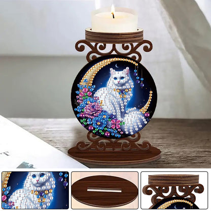 Wooden Diamond Painting Candle Holder Rhinestone Drawing Candlestick Decor