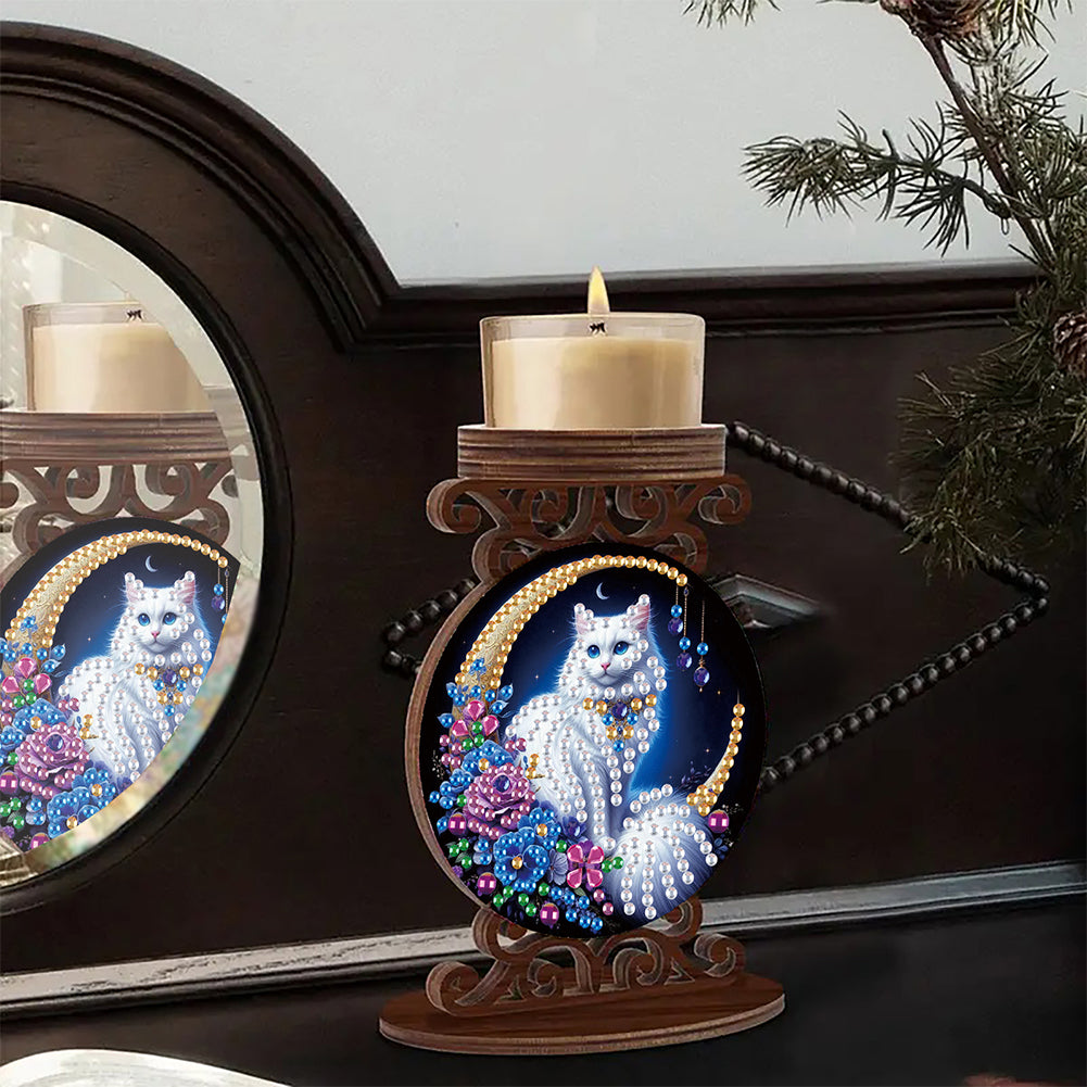 Wooden Diamond Painting Candle Holder Rhinestone Drawing Candlestick Decor