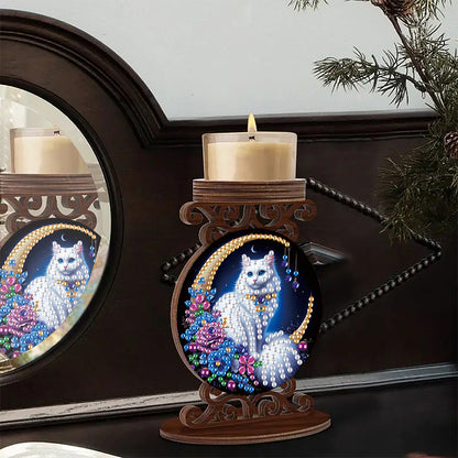 Wooden Diamond Painting Candle Holder Rhinestone Drawing Candlestick Decor