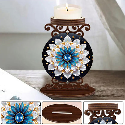 Wooden Diamond Painting Candle Holder Rhinestone Drawing Candlestick Decor