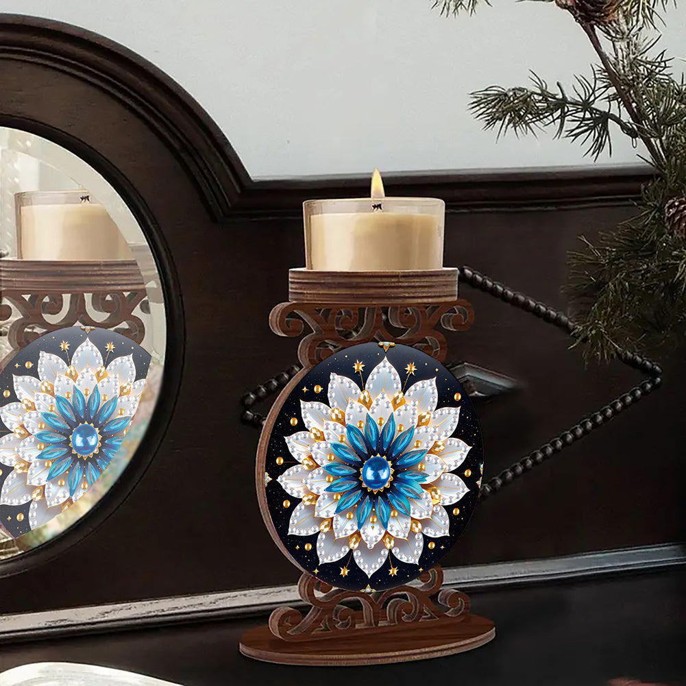 Wooden Diamond Painting Candle Holder Rhinestone Drawing Candlestick Decor