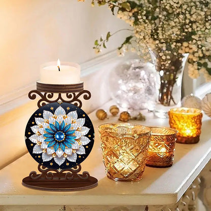 Wooden Diamond Painting Candle Holder Rhinestone Drawing Candlestick Decor
