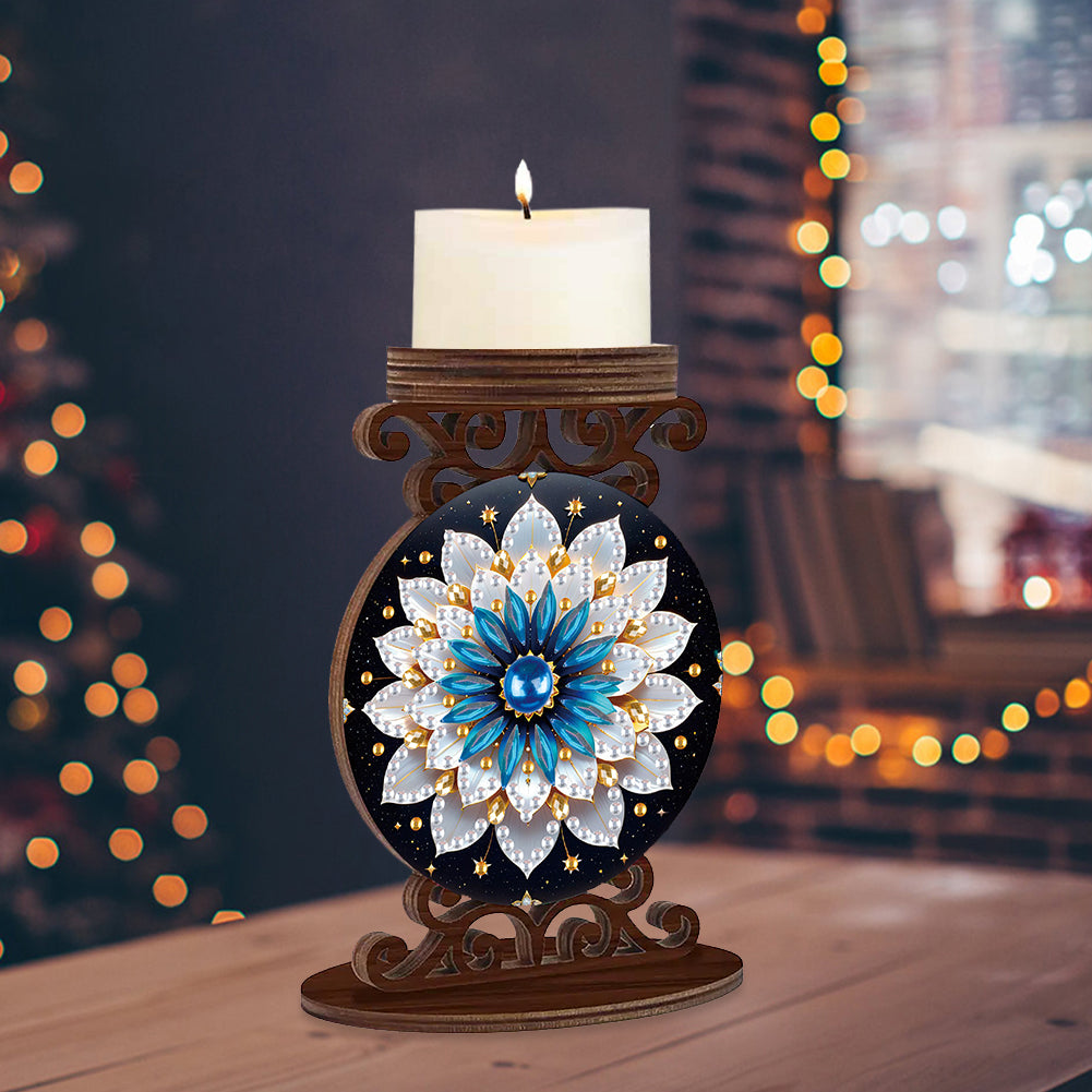 Wooden Diamond Painting Candle Holder Rhinestone Drawing Candlestick Decor