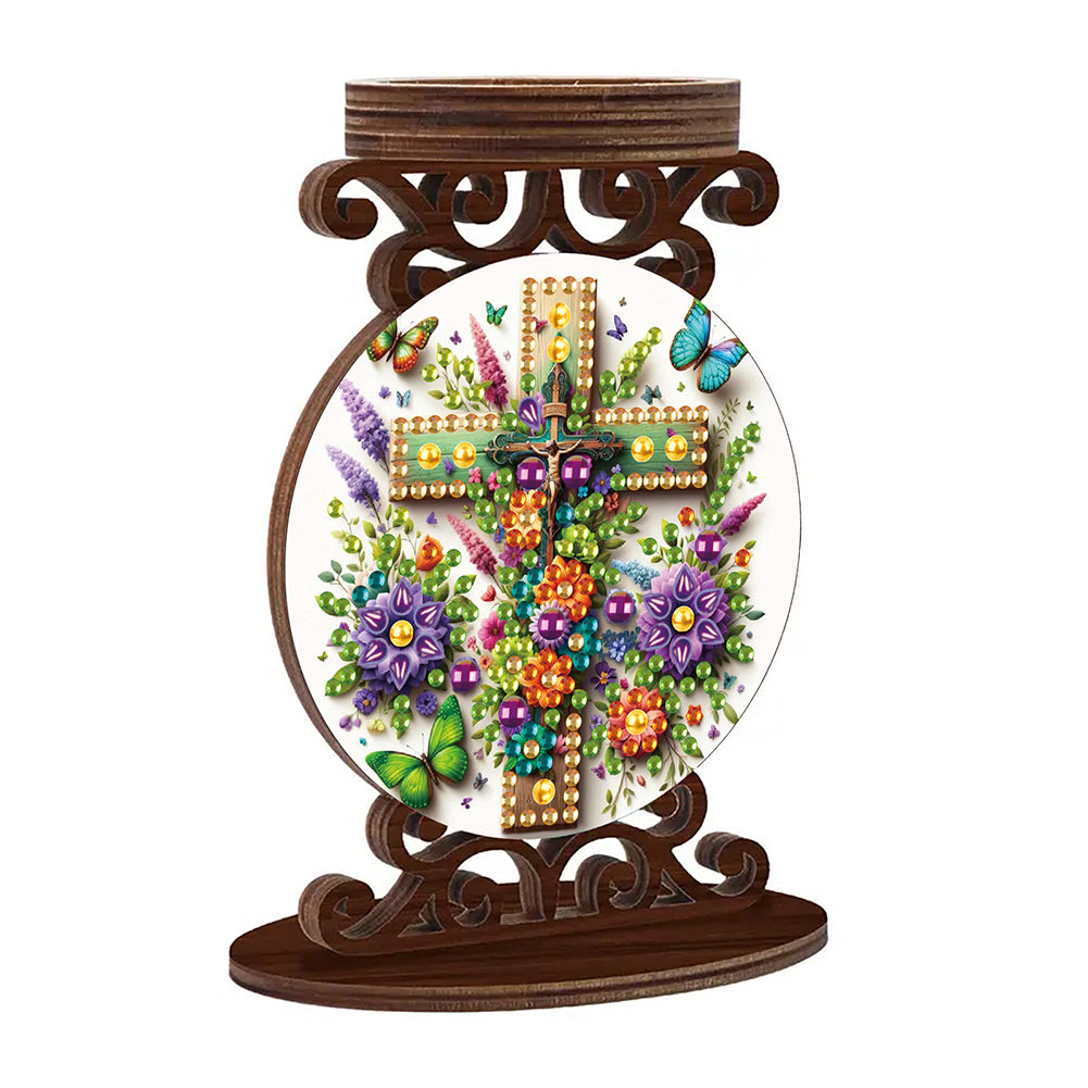 Wooden Diamond Painting Candle Holder Rhinestone Drawing Candlestick Decor