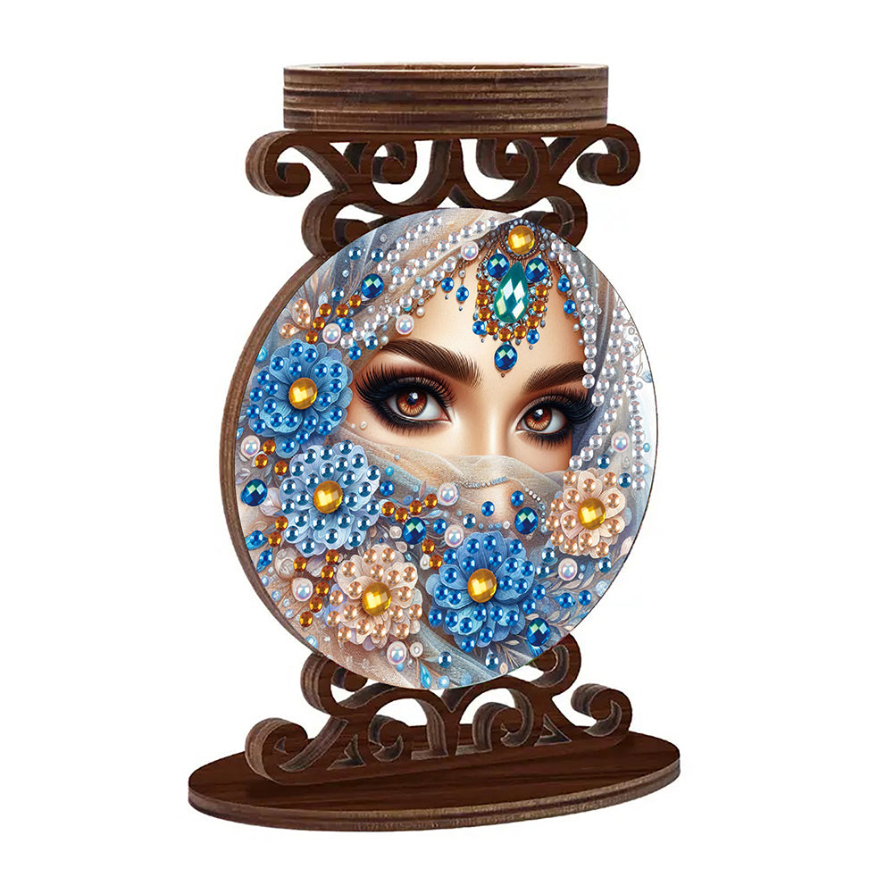 Wooden Diamond Painting Candle Holder Rhinestone Drawing Candlestick Decor