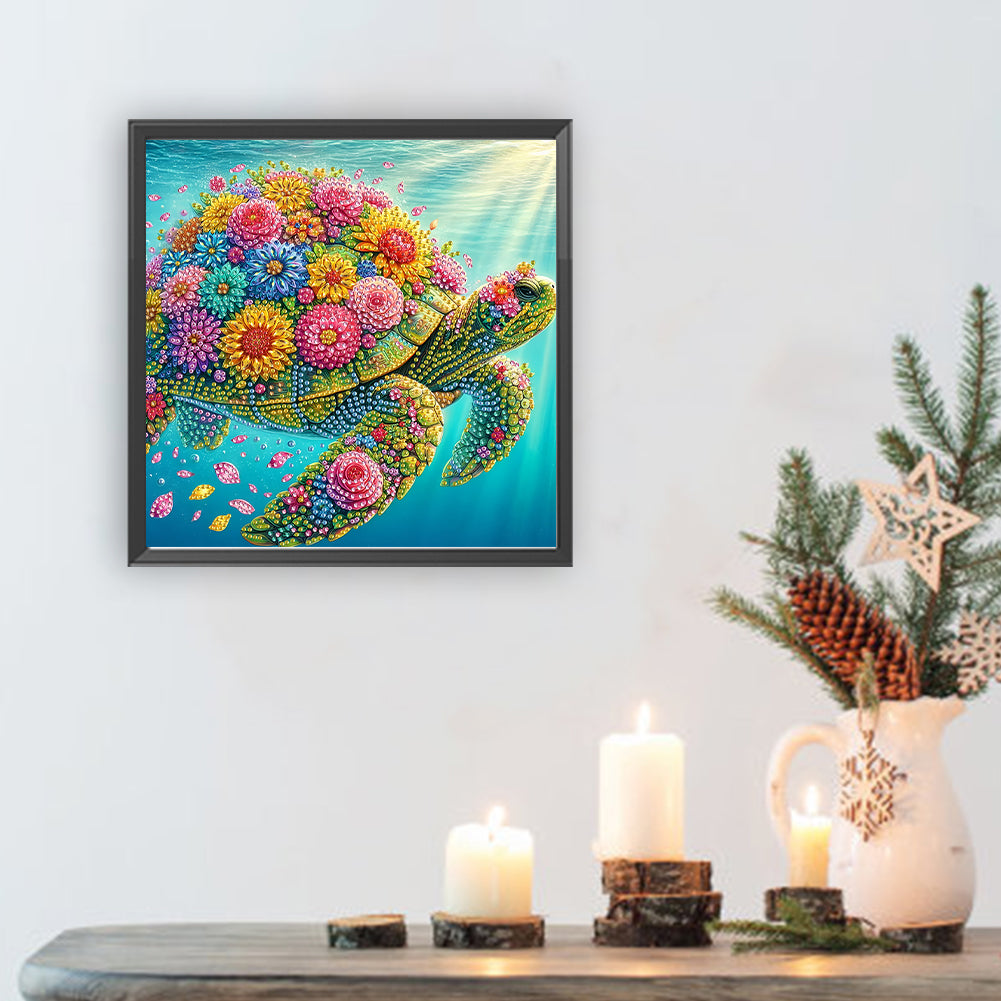 Diamond Painting - Partial Special Shaped - Flower Turtle (30*30CM)