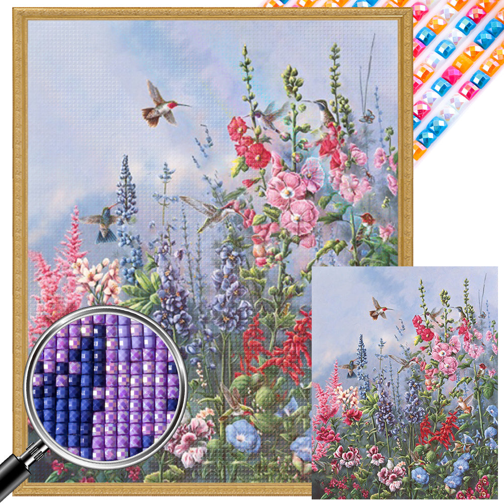 AB Diamond Painting - Full Square - Flower And Hummingbird (40*40CM)