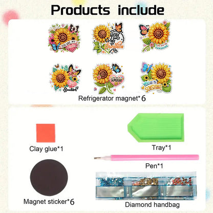 6Pcs Acrylic Animal Diamond Painting Refrigerator Magnet for Fridge Whiteboards