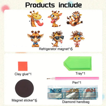 6Pcs Acrylic Animal Diamond Painting Refrigerator Magnet for Fridge Whiteboards