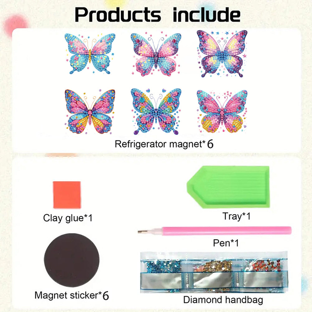 6Pcs Acrylic Animal Diamond Painting Refrigerator Magnet for Fridge Whiteboards