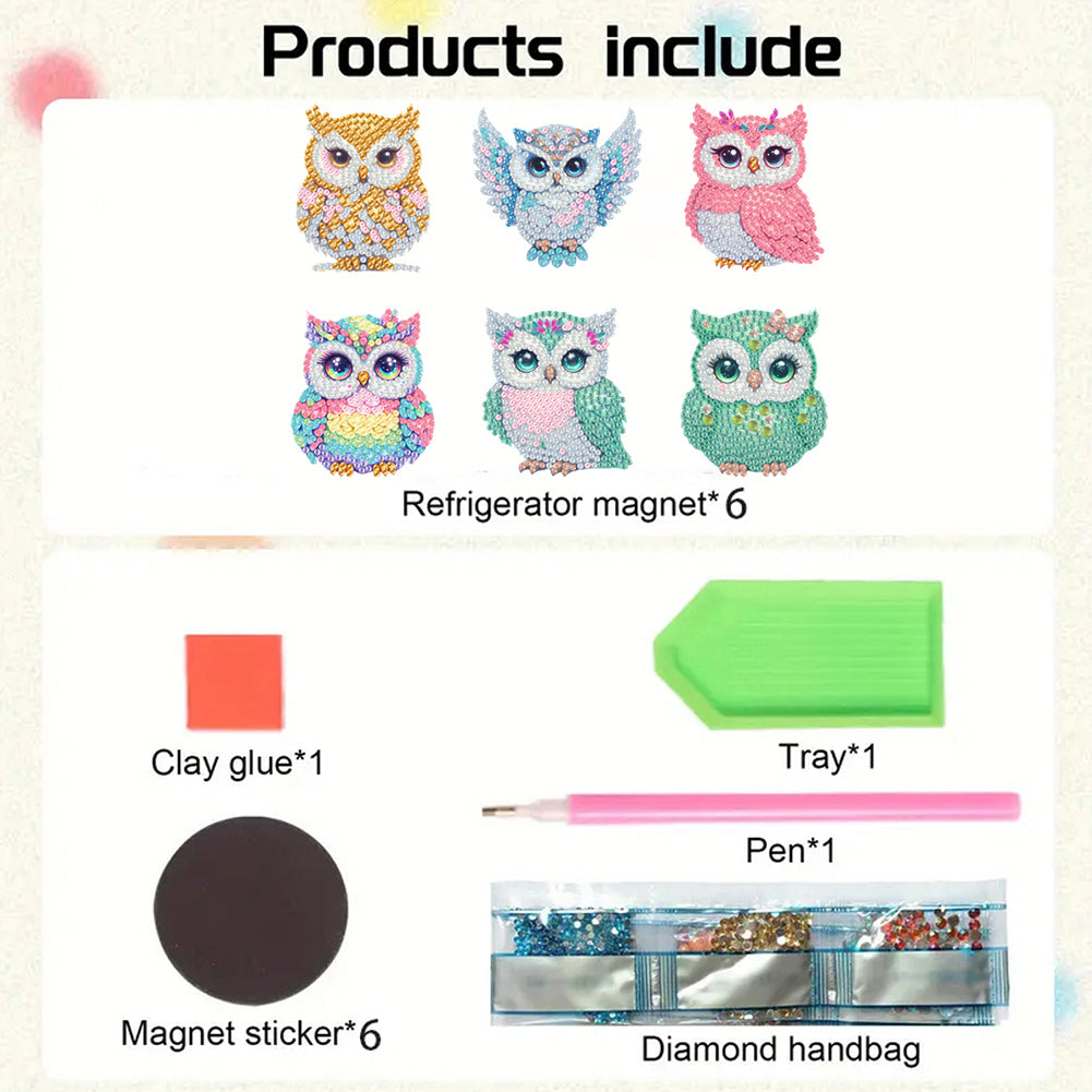 6Pcs Acrylic Animal Diamond Painting Refrigerator Magnet for Fridge Whiteboards