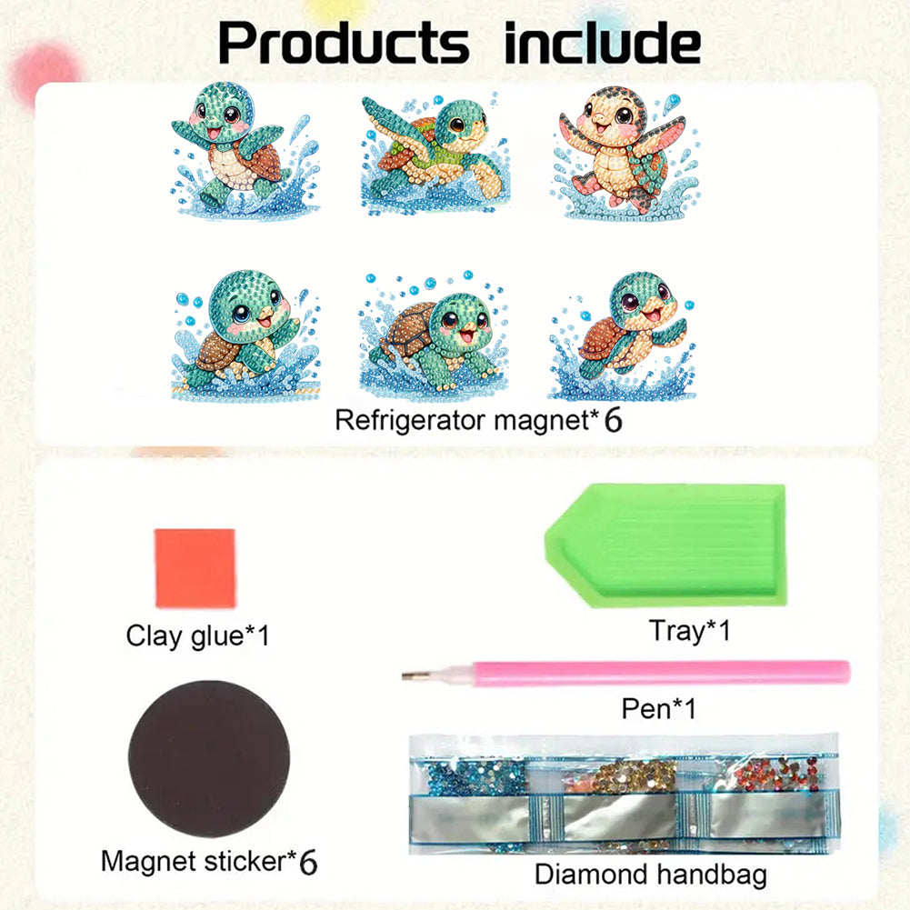 6Pcs Acrylic Animal Diamond Painting Refrigerator Magnet for Fridge Whiteboards