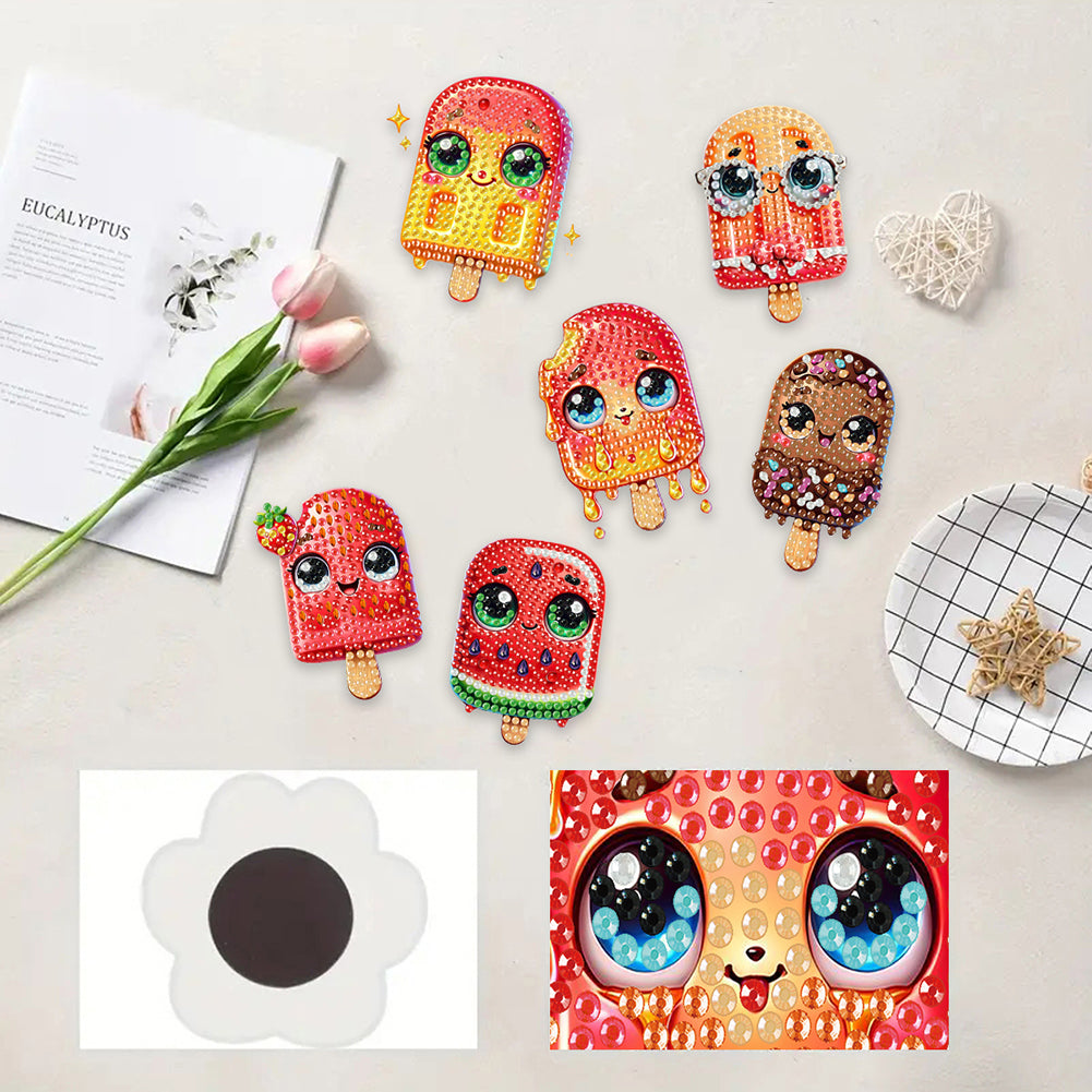 6Pcs Acrylic Animal Diamond Painting Refrigerator Magnet for Fridge Whiteboards