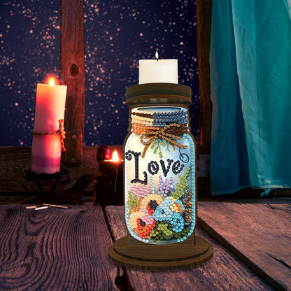 Wooden Beautiful Pattern 5D DIY Diamond Painting Candle Holder Decor for Adults