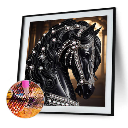 Diamond Painting - Partial Special Shaped - Gorgeous Black Horse (30*30CM)