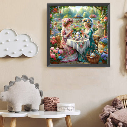 Diamond Painting - Full Round - Girl Drinking Tea In The Garden (40*40CM)