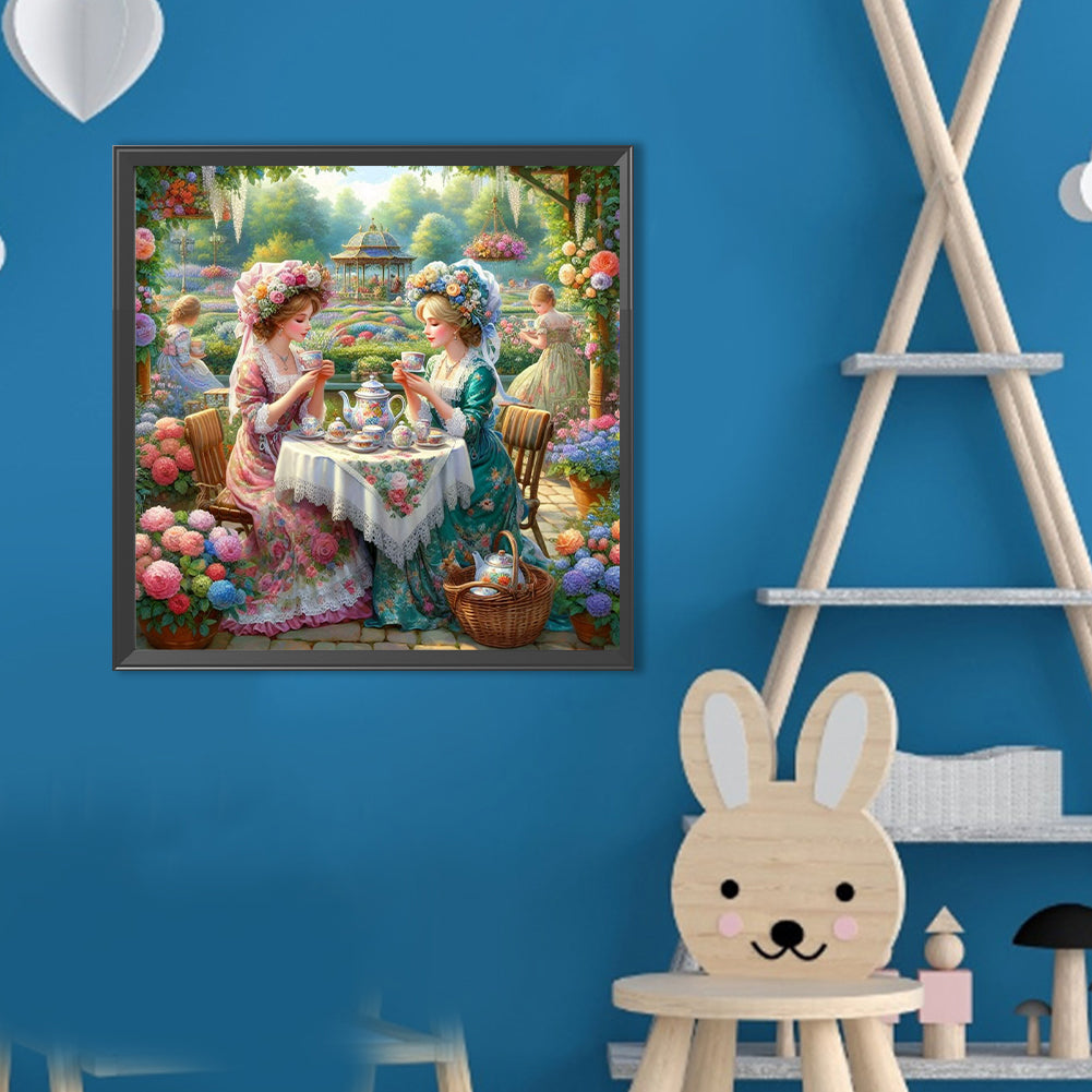 Diamond Painting - Full Round - Girl Drinking Tea In The Garden (40*40CM)