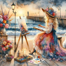 Load image into Gallery viewer, Diamond Painting - Full Round - Painting Girl By The Sea (40*40CM)
