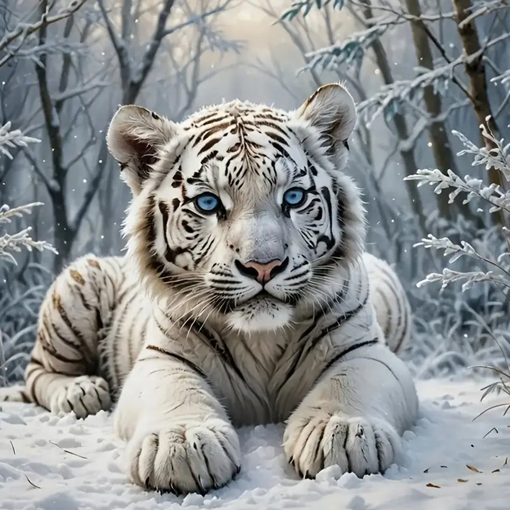 Diamond Painting - Full Round - White Tiger (40*40CM)