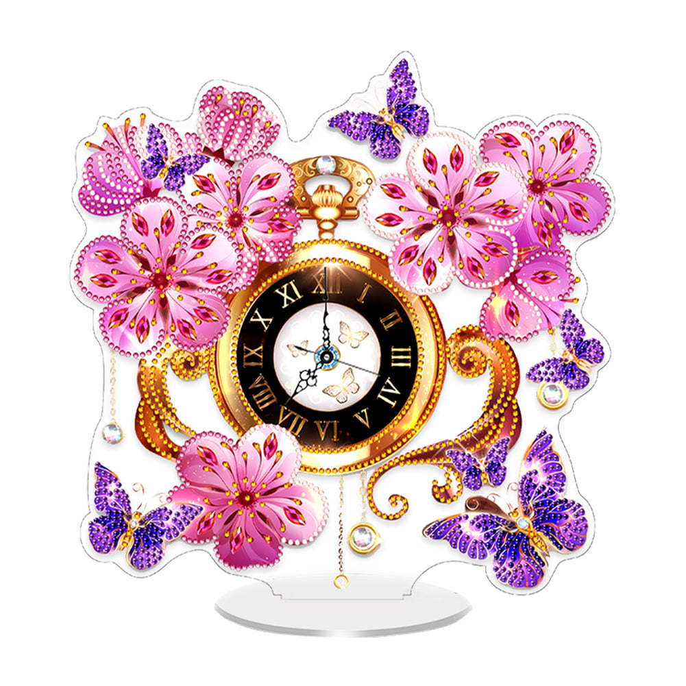 Acrylic Special Shape Flower Bird Diamond Art Clock Ornaments Kit for Home Decor
