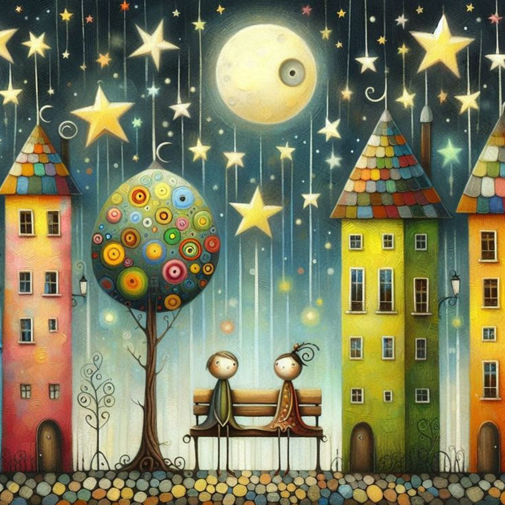 Diamond Painting - Full Round - House Under The Moon (40*40CM)