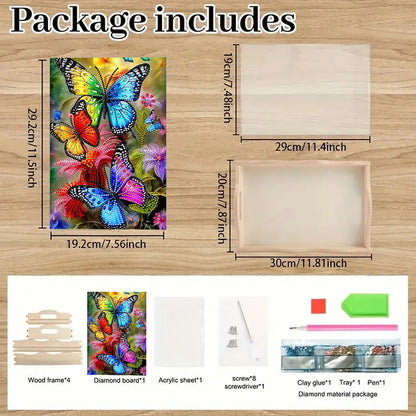 Butterfly Diamond Painting Wooden Serving Tray with Handles Home Decoration Gift
