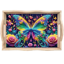 Load image into Gallery viewer, Butterfly Diamond Painting Wooden Serving Tray with Handles Home Decoration Gift
