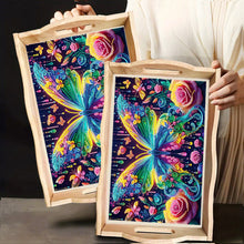 Load image into Gallery viewer, Butterfly Diamond Painting Wooden Serving Tray with Handles Home Decoration Gift
