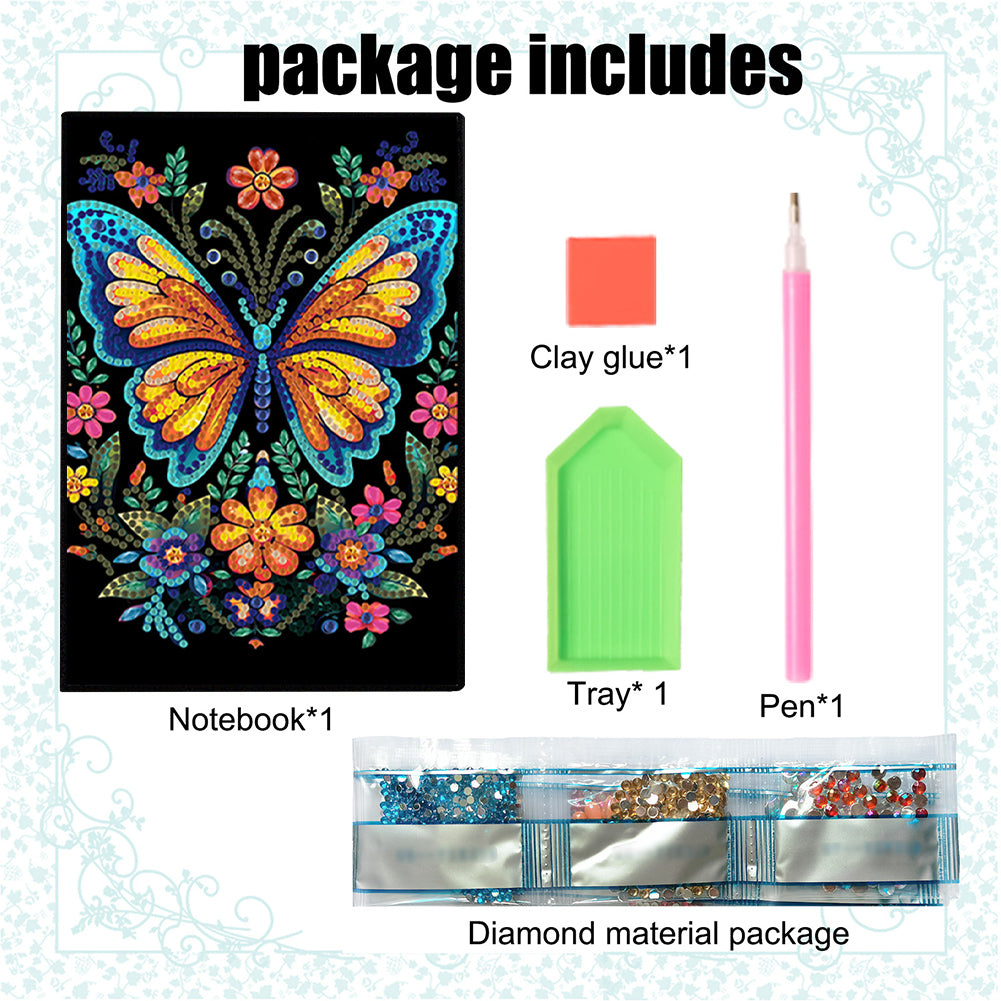 50 Pages A5 Special Shaped Butterfly 5D Diamond Painting Notebook for Boys Girls