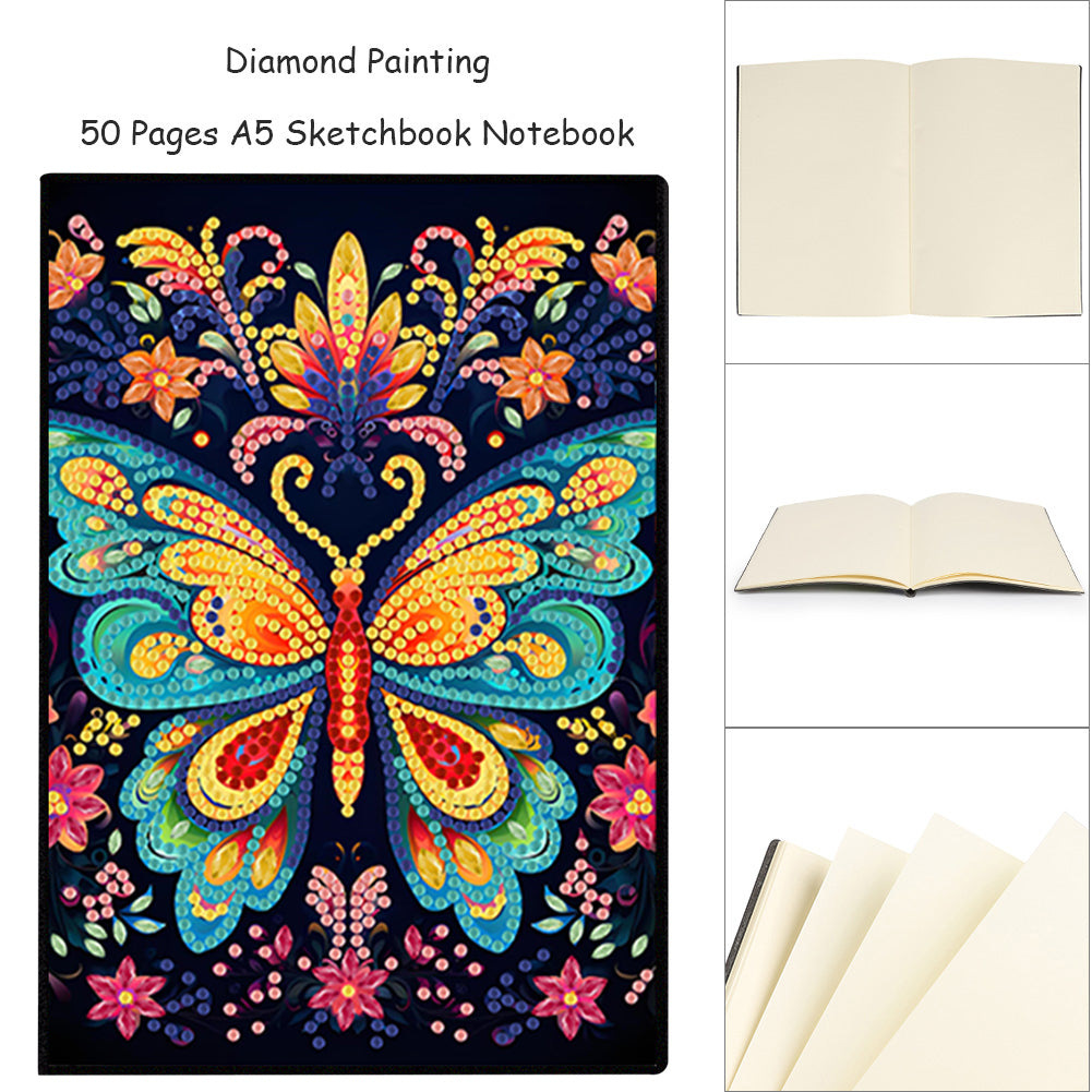 50 Pages A5 Special Shaped Butterfly 5D Diamond Painting Notebook for Boys Girls