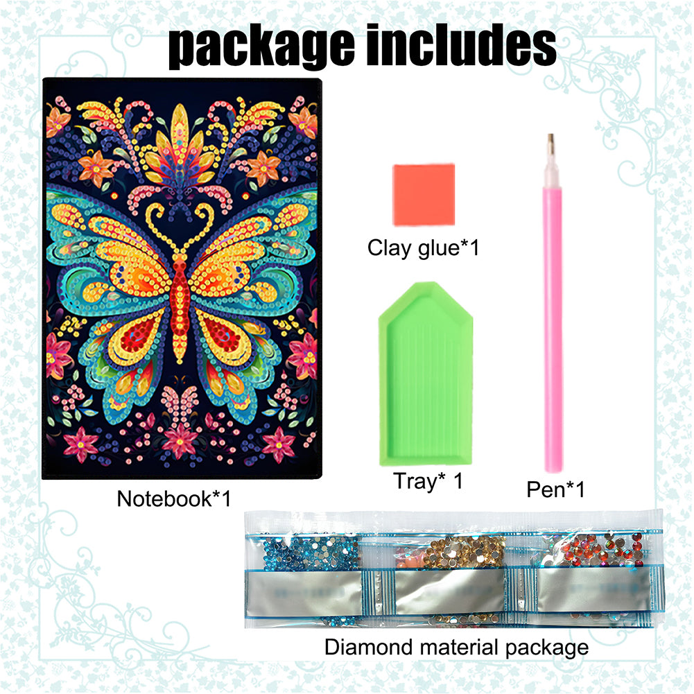 50 Pages A5 Special Shaped Butterfly 5D Diamond Painting Notebook for Boys Girls