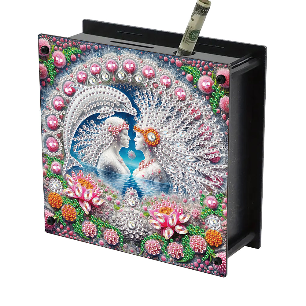 Wooden Beautiful Pattern Diamond Painting Change Holder Case Ornament for Adults