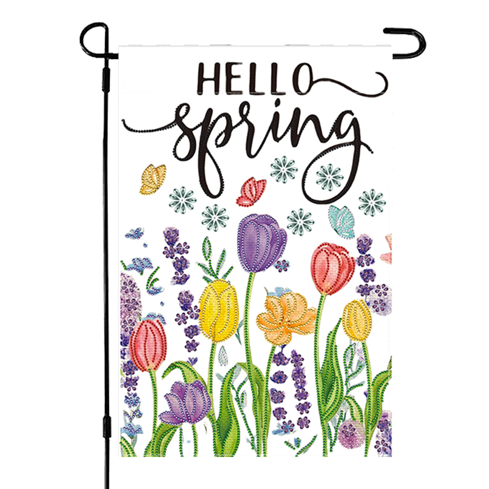 Spring Tulip 5D DIY Diamond Outdoor Flags Double Sided Diamond Art Vertical Flag
