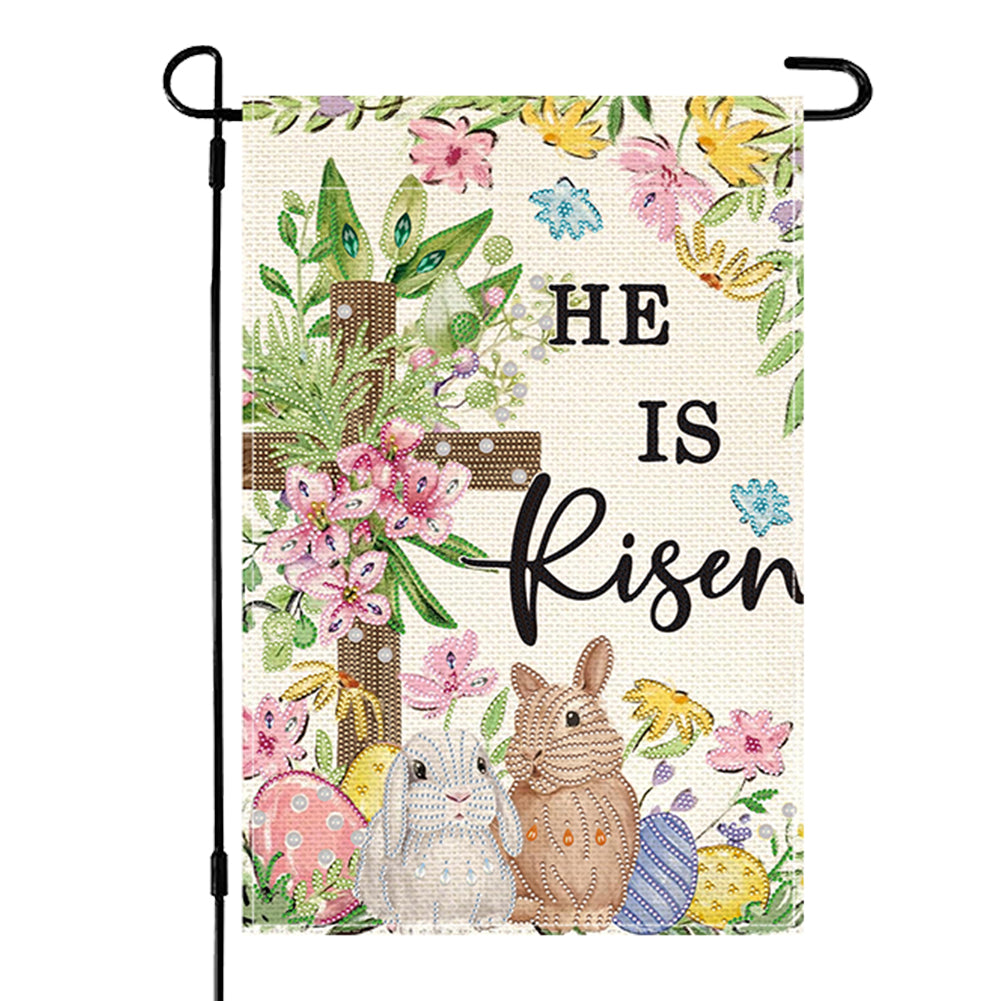 Rabbit Easter Egg Cross Diamond Painting Garden Flag for Garden Patio Yard Lawn