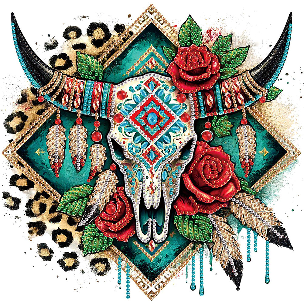 Diamond Painting - Partial Special Shaped - Indian Cow Skull (30*30CM)