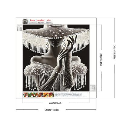 Diamond Painting - Partial Special Shaped - Elegant Hat Lady (30*30CM)