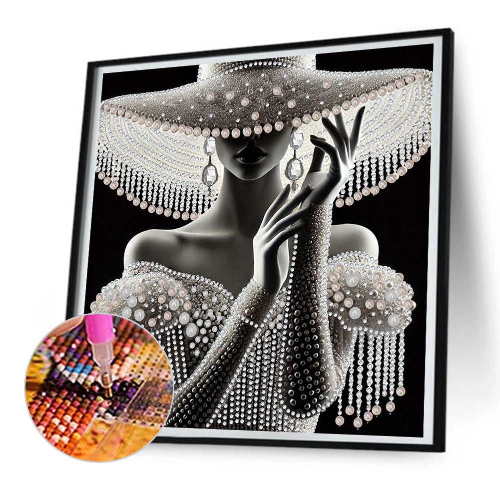 Diamond Painting - Partial Special Shaped - Elegant Hat Lady (30*30CM)
