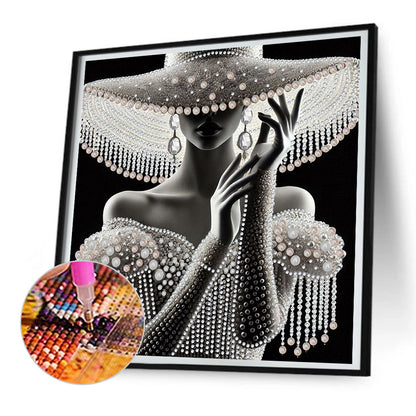 Diamond Painting - Partial Special Shaped - Elegant Hat Lady (30*30CM)