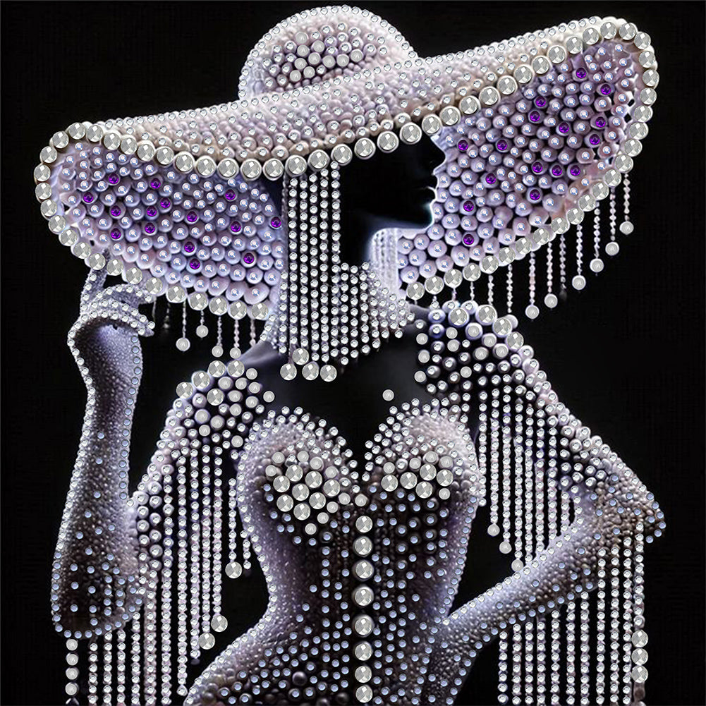 Diamond Painting - Partial Special Shaped - Elegant Hat Lady (30*30CM)