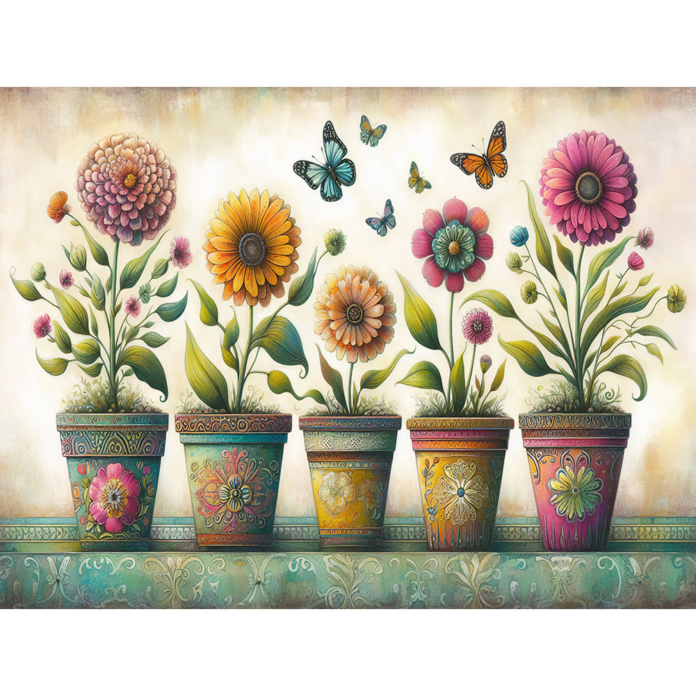 Diamond Painting - Full Round - Garden Flower Pot (40*30CM)