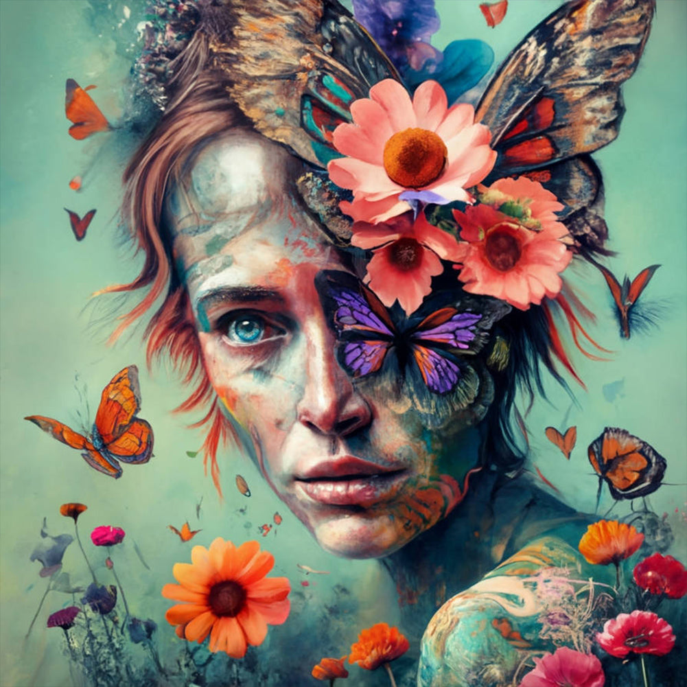 Diamond Painting - Full Round - Flowers And Girl (40*40CM)